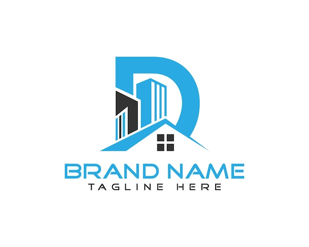 D última plantilla de vector de diseño de logotipo e icono de desarrollo inmobiliario