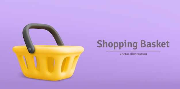 D vector amarillo vacío carrito de compras icono de la canasta de compras vector eps
