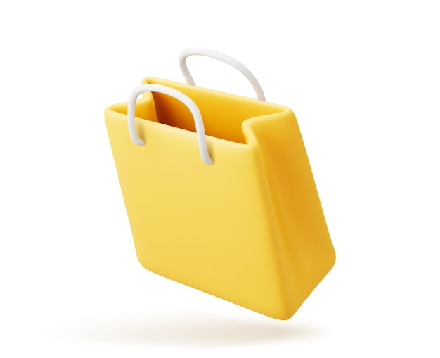D vector bolsa de compras de papel amarillo concepto de compras en línea