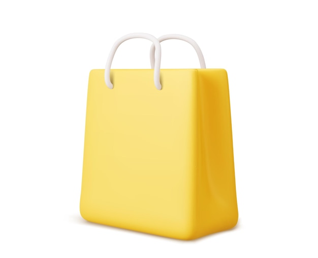 D vector bolsa de compras de papel amarillo concepto de compras en línea