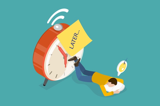 D Vector plano isométrico Ilustración conceptual de la procrastinación Posponer tareas para hacerlo más tarde