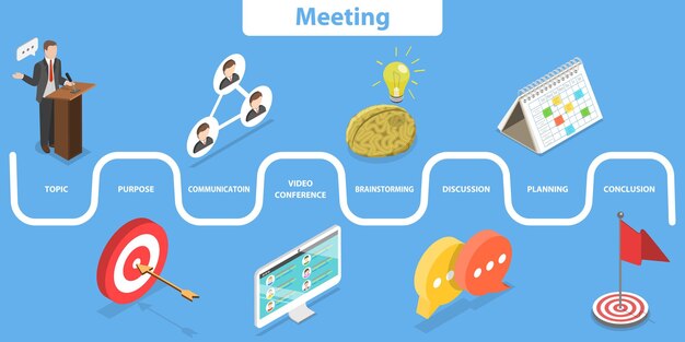 D Vector plano isométrico Ilustración conceptual de una reunión de negocios Colaboración efectiva en equipo