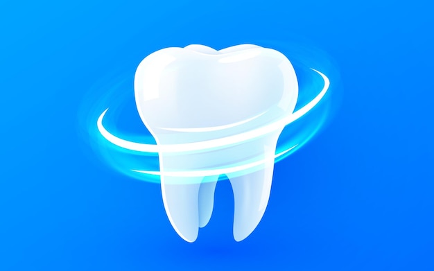 D vector realista de salud brillante de los dientes vórtice de luz alrededor de los dientes blancos protección de cuidado dental y