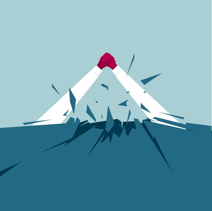 Vector da la mano para romper el suelo. aislado sobre fondo azul.
