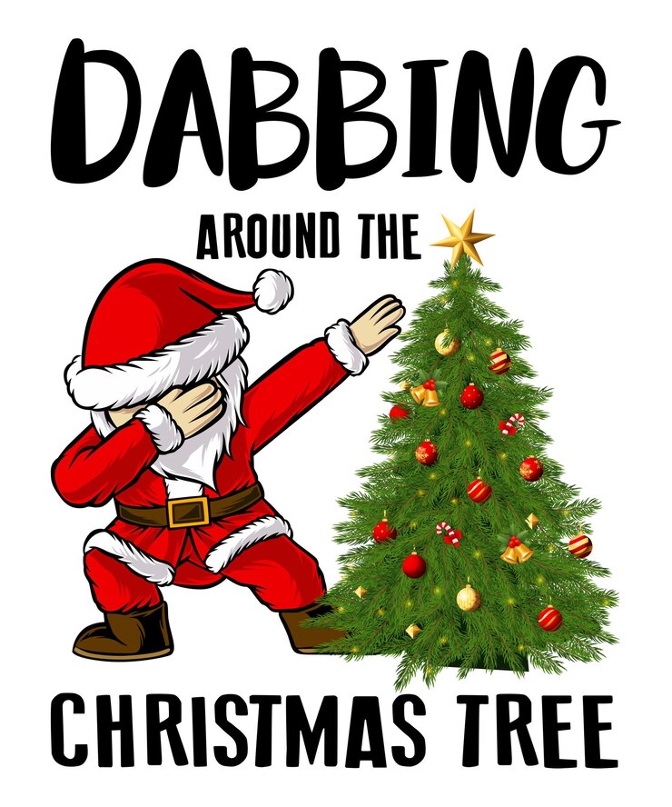 Dabbing Around the Christmas Tree plantilla de impresión Santa Dabbing Xmas tree vector illustration