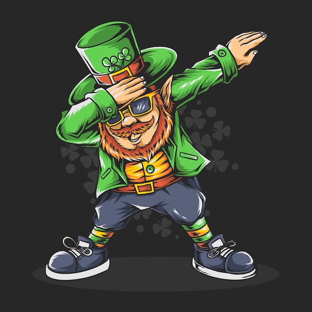 Dabbing st patrick's day barbudo con gafas y sombrero. ilustraciones de capas editables