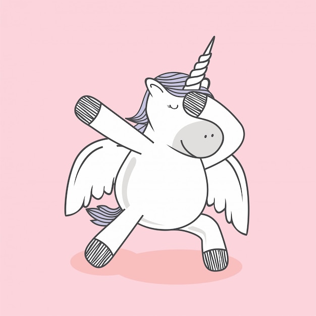 Dabbing Unicorn Doodle Dab Dance Dibujos animados Pegasus