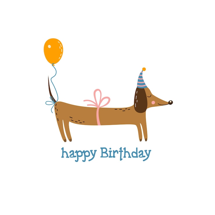 Dachshund de dibujos animados lindo desea feliz cumpleaños