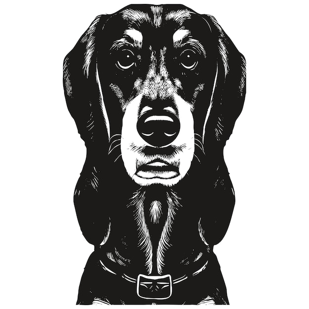 Dachshund retrato dibujado a mano vector dibujo en blanco y negro de perro