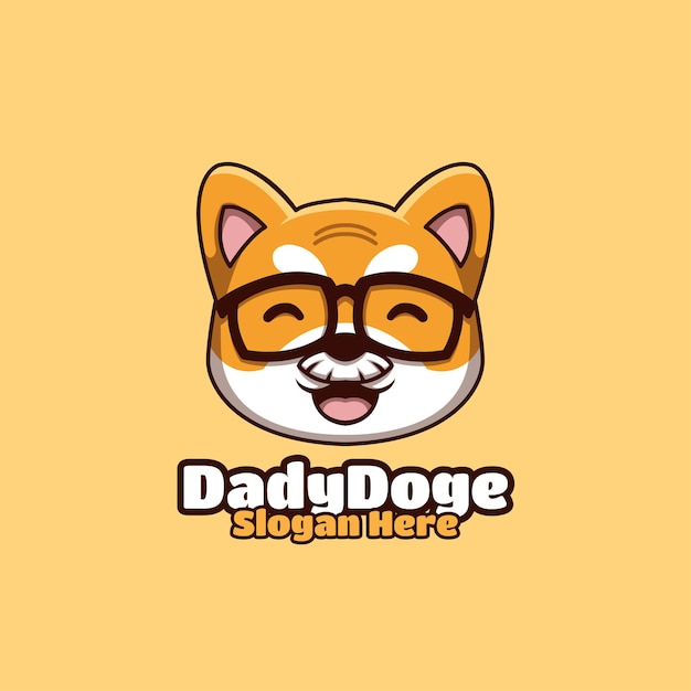 Daddy Doge Creative Crypto Shiba Inu Logotipo de dibujos animados