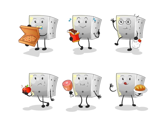 Dados, alimento, conjunto, carácter, caricatura, mascota, vector