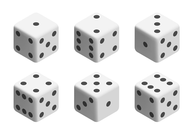 Dados blancos con puntos negros Conjunto vectorial aislado sobre fondo blanco Dados 3D