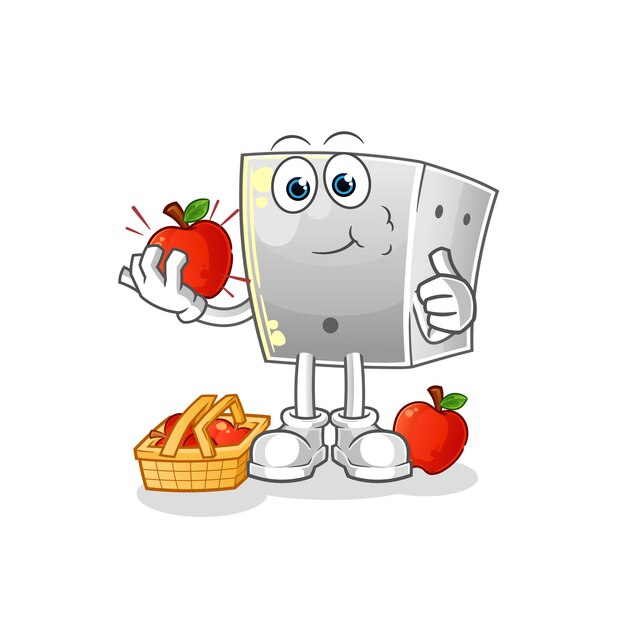 Dados comiendo un vector de caracteres de ilustración de manzana