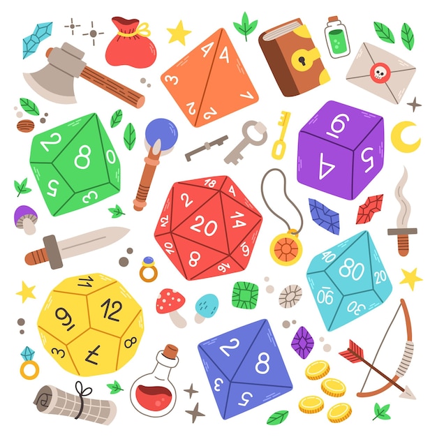 Vector dados d4 d6 d8 d10 d12 y d20 para juegos de mesa, juego de dados dnd. dados rpg para juegos de mesa. vector