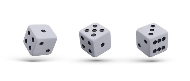 Dados en diferentes posiciones Cubos de juego Conjunto de imágenes con sombras en fondo blanco