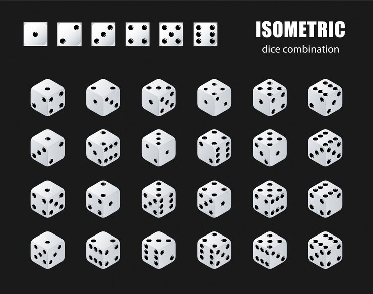 Vector dados isométricos conjunto de combinación de dados isométricos. cubos de póquer blanco aislados