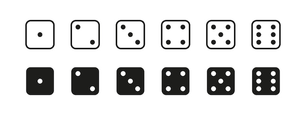 Dados de juego Conjunto de dados de juego aislados sobre un fondo blanco Dados en un estilo plano de uno a seis