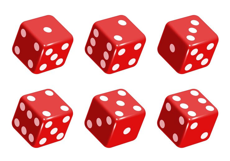 Vector dados rojos con puntos blancos conjunto de vectores aislados en fondos blancos dados 3d