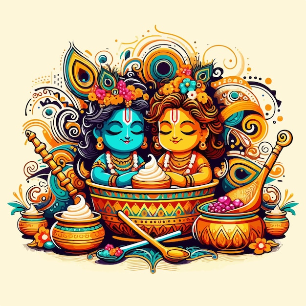 Vector dahi handi festival de feliz krishna janmashtami diseño de ilustraciones vectorial