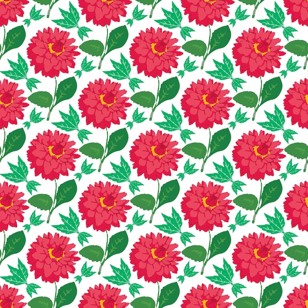Dahlia flor y hojas de diseño de patrones sin fisuras