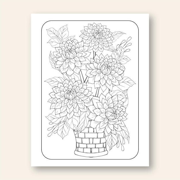 Vector dahlia flowers línea de arte dibujos hechos a mano páginas para colorear para niños y adultos