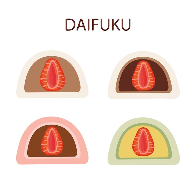 Daifuku vector Daifuku sobre fondo blanco Daifuku es postres japoneses Colección de diferentes daifuku mochi