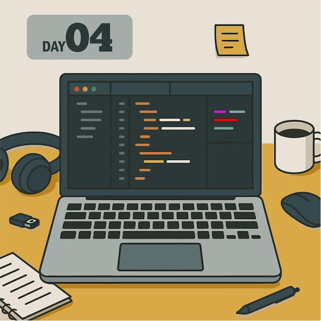 Daily Coding Progress on Laptop Illustration Flat