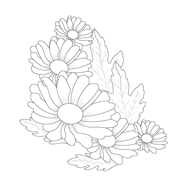 Daisy Flower Coloring Page Dibujo de boceto de arte lineal con ilustración decorativa de arte vectorial