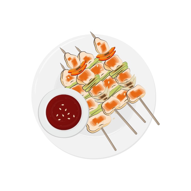 Dakkochi Dakkkochi Skewer de pollo coreano con salsa picante Vector Ilustración del logotipo