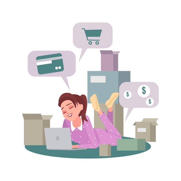 Dama comprando cosas en línea pagando con tarjeta de crédito Comprando bienes nuevos a través de Internet