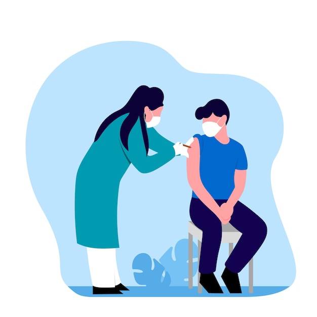 Dama de pie cerca del paciente y hace una inyección antiviral