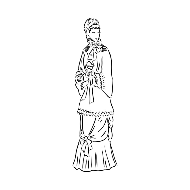 Dama vestida de antigüedades Ilustración de vector de moda antigua Mujer victoriana en traje histórico