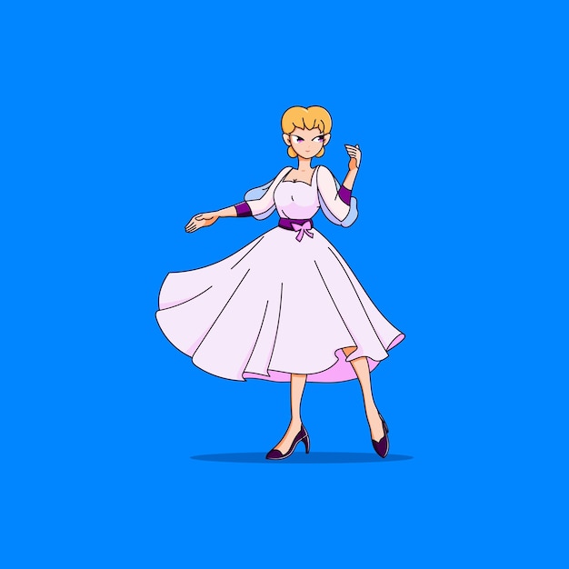 Una dama de vestido rosa está bailando dibujos animados Ilustración vectorial Icon Concept Isolado Premium