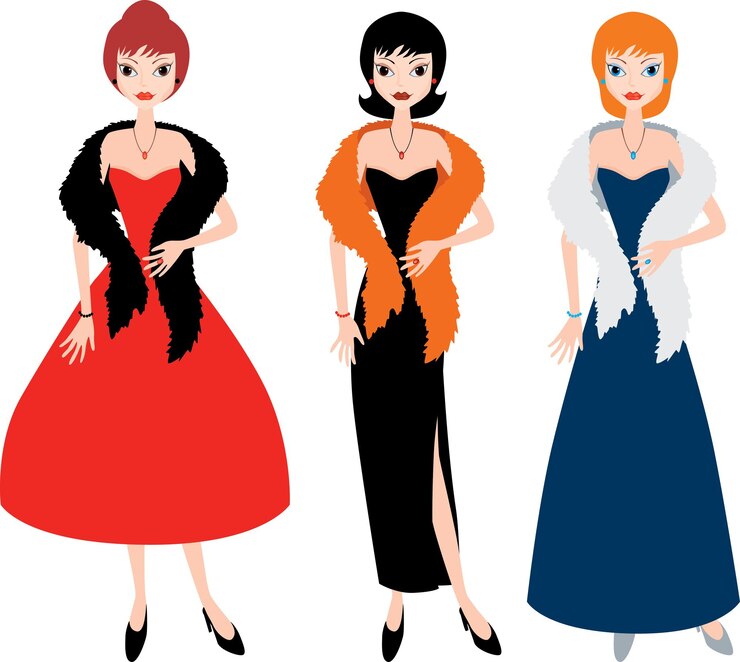 Vector dama en vestidos de noche