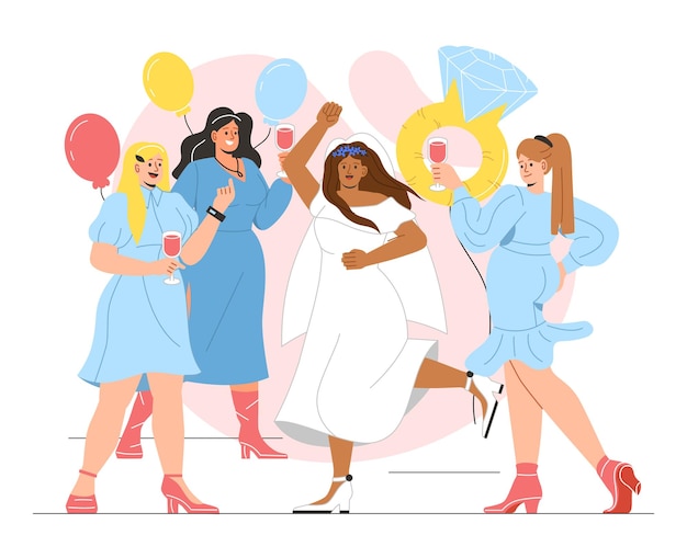 Las damas de honor con el concepto de vector de la novia
