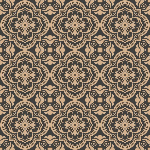 Damasco sin fisuras patrón retro fondo curva cruz espiral hoja flor marco vid.