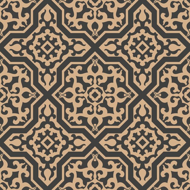 Damasco sin fisuras patrón retro fondo polígono geometría cruz marco espiral curva cruz planta cresta.