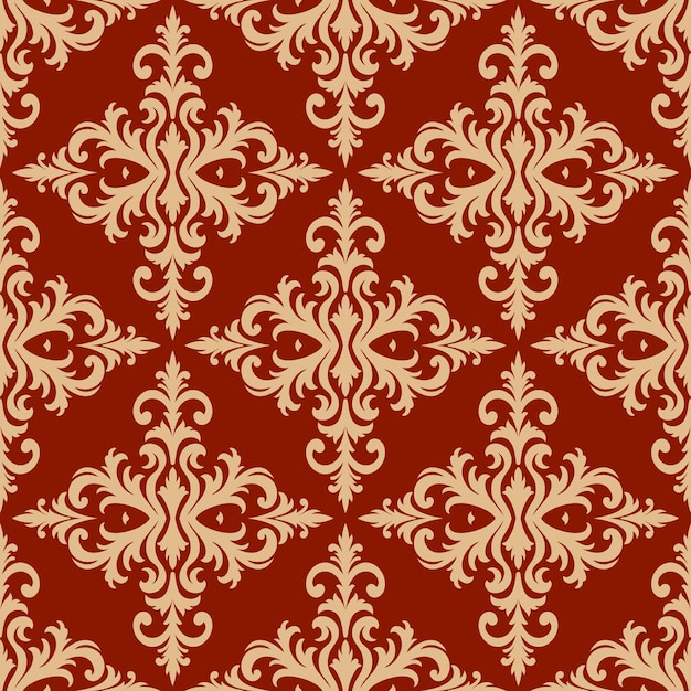 Damasco patrón sin costuras en rojo y beige para textiles de papel tapiz y decoración diseño ornamental elegante