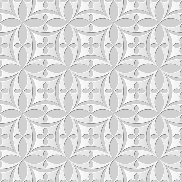 Vector damasco de patrones sin fisuras arte de papel 3d cruz redonda flor