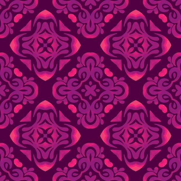 Damasco rosa y púrpura patrón sin costura lujo papel pintado contemporáneo vectorial muestra repetible