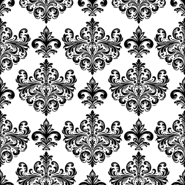 Damasco Tejido textil patrón sin costuras Decorativo de lujo Divisor floral ornamental Línea negra