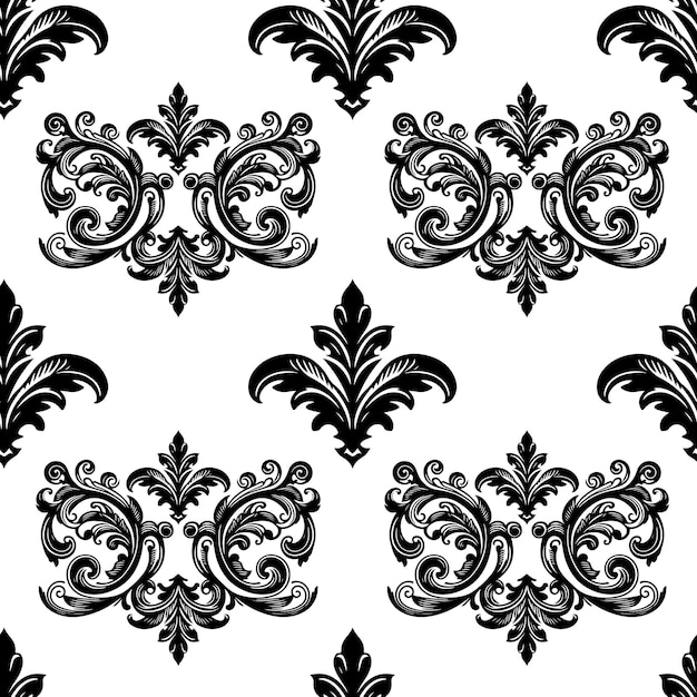 Damasco Tejido textil patrón sin costuras Decorativo de lujo Divisor floral ornamental Línea negra