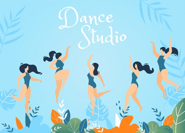 Vector dance studio lettering ilustración de bienvenida con bailarines