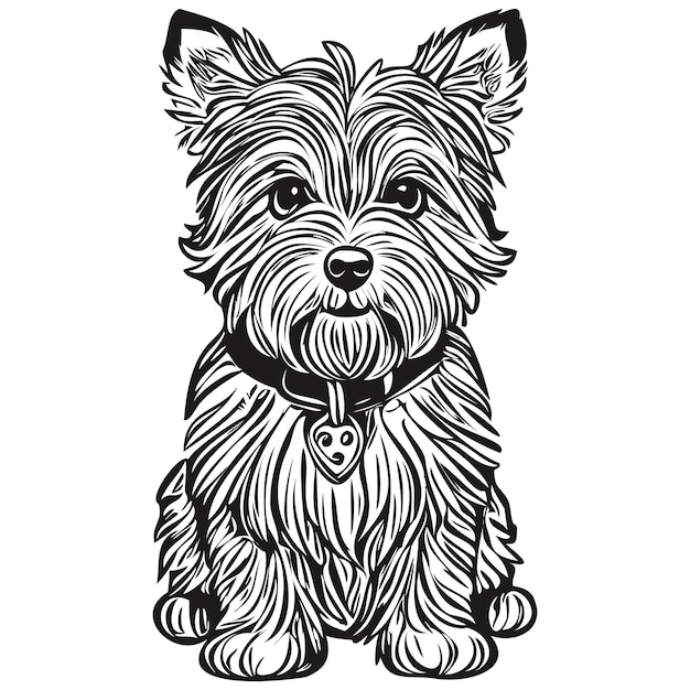 Dandie Dinmont Terriers perro mascota boceto ilustración grabado en blanco y negro vector silueta de mascota realista