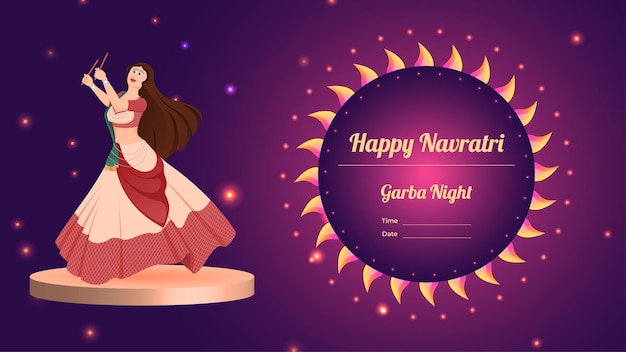 Dandiya girl vector banner ilustración creativa dandiya banner vector Happy navratri