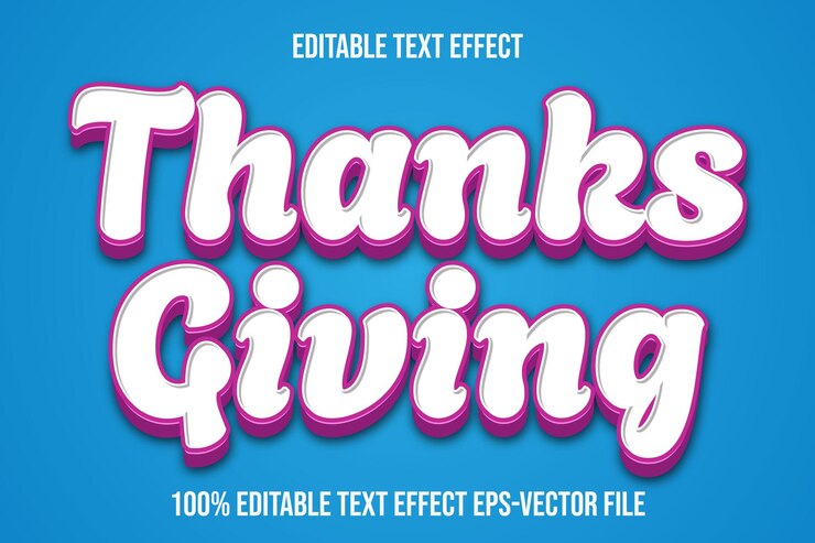 Vector dando gracias efecto de texto editable estilo de gradiente en relieve 3d
