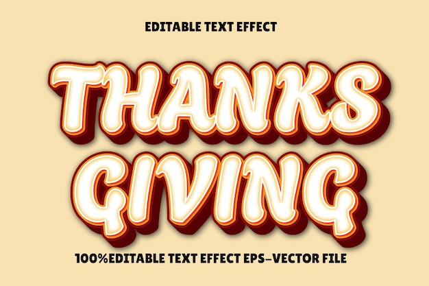 Dando gracias Efecto de texto editable Estilo de gradiente en relieve 3D
