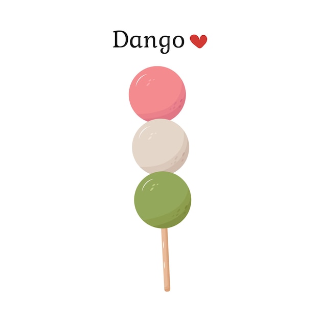 Dango. Postre dango japonés. Ilustración de vector de dango sobre fondo blanco.
