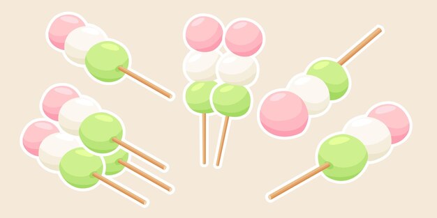 Dango de postre japonés en forma de tres bolas en un palo vector sobre fondo blanco f perfecto