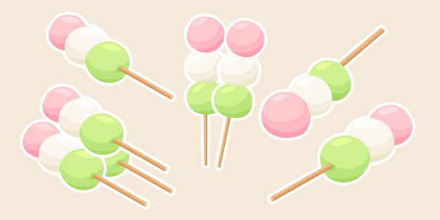 Vector dango de postre japonés en forma de tres bolas en un palo vector sobre fondo blanco f perfecto